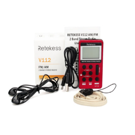 Retekess V-112 Mini Portable 1.5 inch LCD Display FM Radio with Lanyard & Earphone(Red)-garmade.com