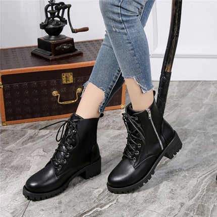 Round Head Low-profile Women Ankle Boots, Shoes Size:37(Black)-garmade.com
