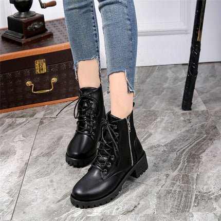 Round Head Low-profile Women Ankle Boots, Shoes Size:37(Black)-garmade.com