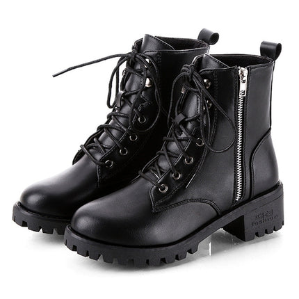Round Head Low-profile Women Ankle Boots, Shoes Size:40(Black)-garmade.com