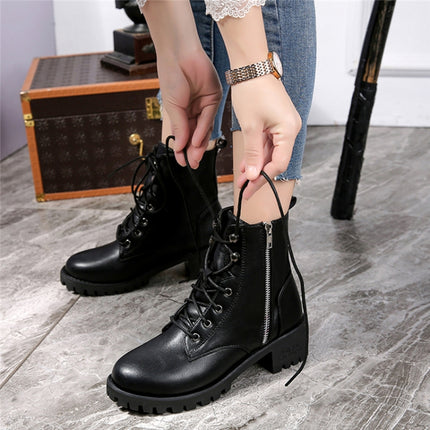 Round Head Low-profile Women Ankle Boots, Shoes Size:40(Black)-garmade.com