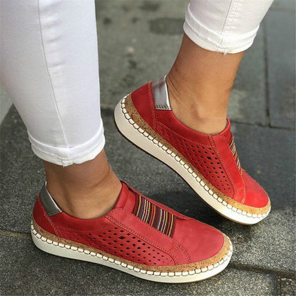 Women Breathable Hollow Out Female Casual Flats Shoes, Size:39(Red)-garmade.com
