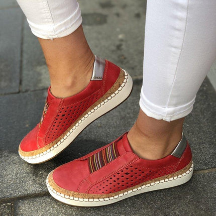 Women Breathable Hollow Out Female Casual Flats Shoes, Size:40(Red)-garmade.com