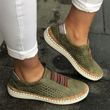 Women Breathable Hollow Out Female Casual Flats Shoes, Size:40(Green)-garmade.com