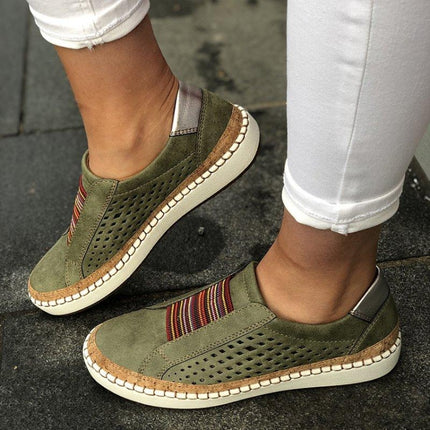 Women Breathable Hollow Out Female Casual Flats Shoes, Size:40(Green)-garmade.com
