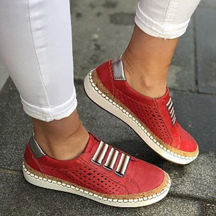 Ladies Sneakers Breathable Flats Shoes, Size:35(Red)-garmade.com