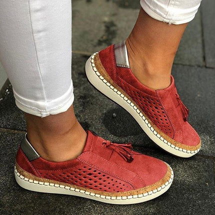 Breathable Sneakers Women Flats, Size:35(Red)-garmade.com