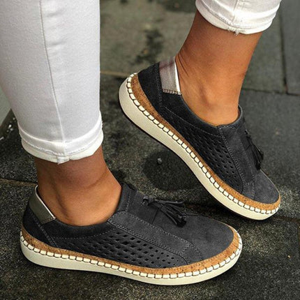 Breathable Sneakers Women Flats, Size:35(Black)-garmade.com