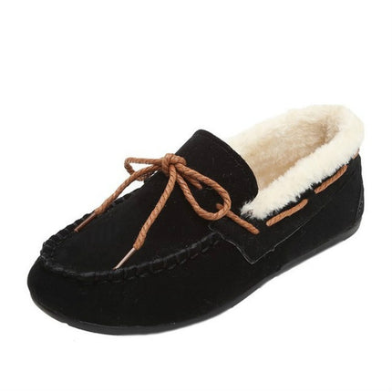 Solid Color Velvet Warm Female Flat Cotton Non-slip Shoes, Size:35(Black)-garmade.com