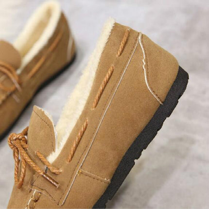 Solid Color Velvet Warm Female Flat Cotton Non-slip Shoes, Size:35(Black)-garmade.com