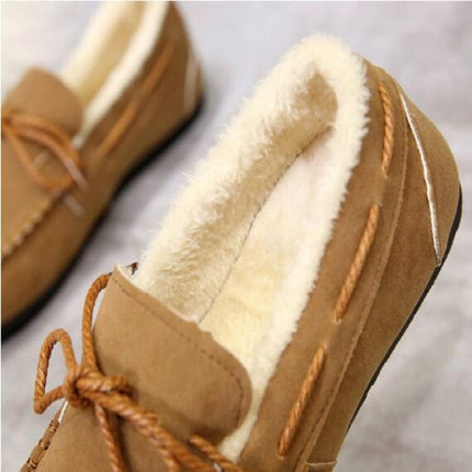 Solid Color Velvet Warm Female Flat Cotton Non-slip Shoes, Size:35(Red)-garmade.com