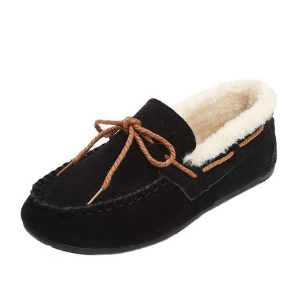 Solid Color Velvet Warm Female Flat Cotton Non-slip Shoes, Size:37(Black)-garmade.com