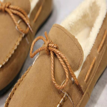 Solid Color Velvet Warm Female Flat Cotton Non-slip Shoes, Size:38(Navy Brown)-garmade.com