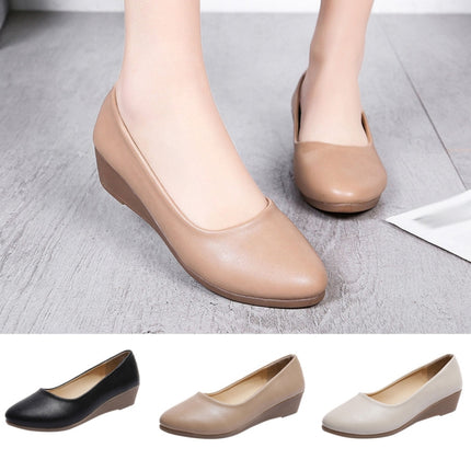 Wedges Comfortable Round Head Shallow Mouth Women Shoes, Size:36(Beige)-garmade.com