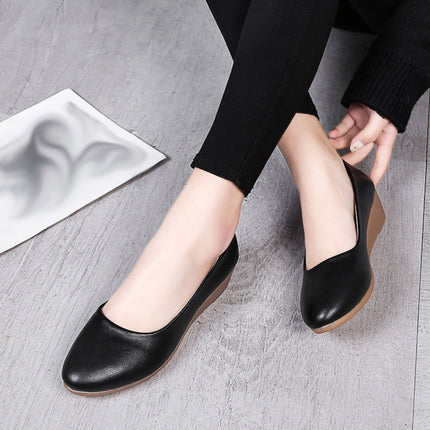 Wedges Comfortable Round Head Shallow Mouth Women Shoes, Size:37(Black)-garmade.com