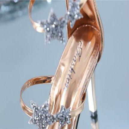 Sexy Peep Toe Five Pointed Star High Heels Sandals Wedding Shoes, Size:34(Champagne)-garmade.com