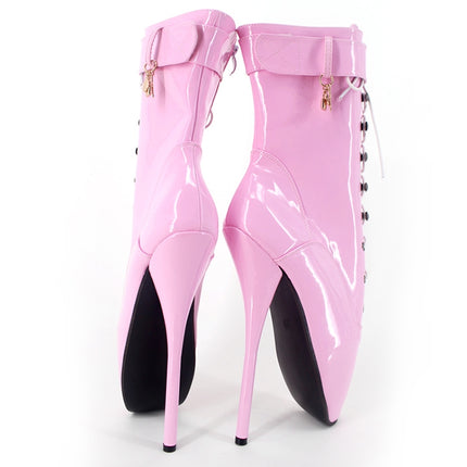 Ballet Pumps Spike Heel Black Lace-Up Pointed Toe Shoes, Size:36(Pink)-garmade.com