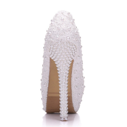 Pearl Lace Wedding Shoes Stiletto Women High Heels, Size:37(Pink)-garmade.com
