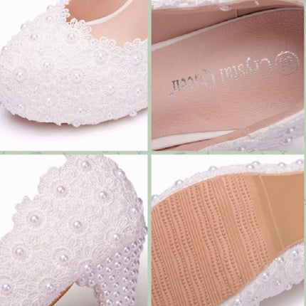 Pearl Lace Wedding Shoes Stiletto Women High Heels, Size:38(Pink)-garmade.com