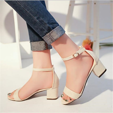 Women Summer Open Toe Sandals, Size:38(Beige)-garmade.com