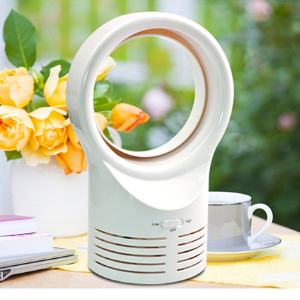 Bladeless Mini Fan Round Desktop Leafless Fan Air Cooling Fan Air Cooler, Style:US Plug(White)-garmade.com