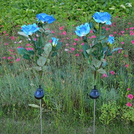 Solar LED Artificial Rose Lantern Garden Decoration Lawn Lamp(Blue)-garmade.com