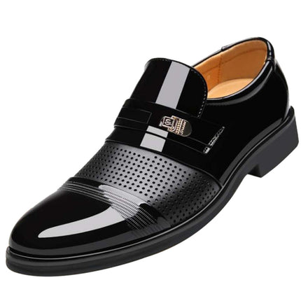 Men Summer Hole Shoe Slip-on Dress Business Shoes, Size:39(Black Sandals)-garmade.com