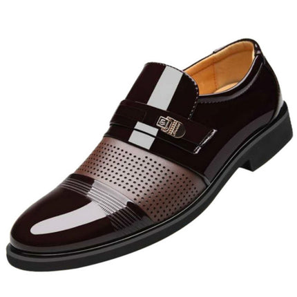 Men Summer Hole Shoe Slip-on Dress Business Shoes, Size:39(Brown Sandals)-garmade.com