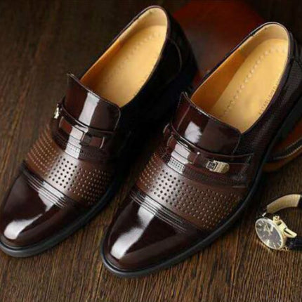 Men Summer Hole Shoe Slip-on Dress Business Shoes, Size:46(Brown Sandals)-garmade.com