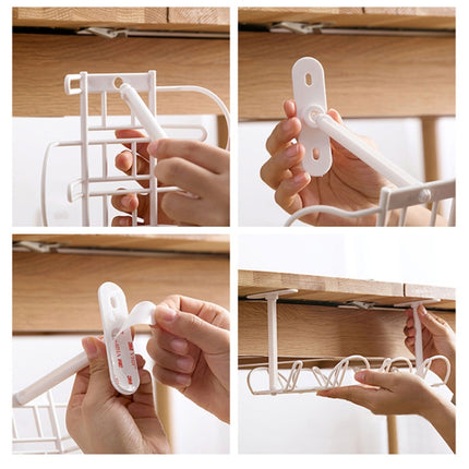 Cable Wire Rack Table Bottom Hanging Basket Shelf Organizing Plug-in Cable Board Storage Rack(White)-garmade.com