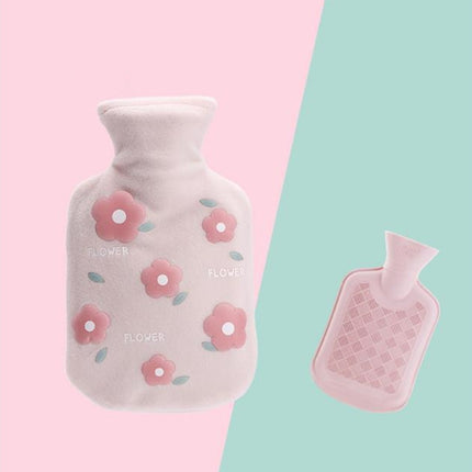 Cartoon Flowers Plush Hot Water Bottle Bag Injection Water Hand Warmer(Light Pink)-garmade.com