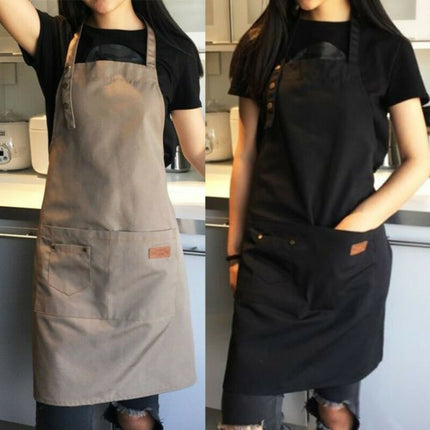 2 PCS Canvas Apron Milk Tea Coffee Shop Baking Restaurant Fashion Men and Women Overalls(Black)-garmade.com