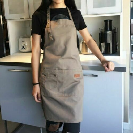 2 PCS Canvas Apron Milk Tea Coffee Shop Baking Restaurant Fashion Men and Women Overalls(Brown)-garmade.com