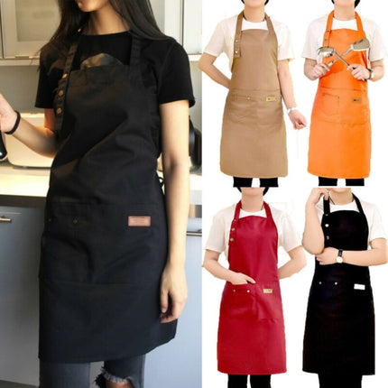 2 PCS Canvas Apron Milk Tea Coffee Shop Baking Restaurant Fashion Men and Women Overalls(Red)-garmade.com