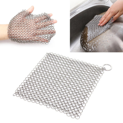 Stainless Steel Square Cast Iron Cleaner Pot Brush Scrubber Home Cookware Kitchen Cleaning Tool, Size:8×6inch-garmade.com