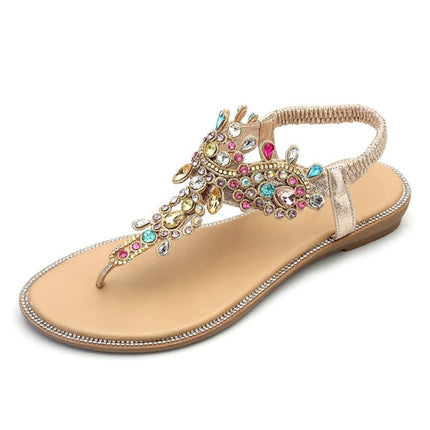 Female Rhinestones Flats sandals, Shoe Size:36(Gold Color Drill)-garmade.com