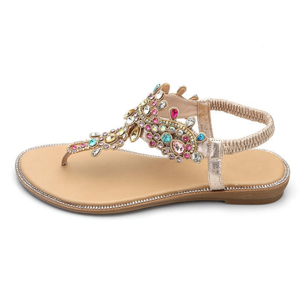 Female Rhinestones Flats sandals, Shoe Size:36(Gold Color Drill)-garmade.com