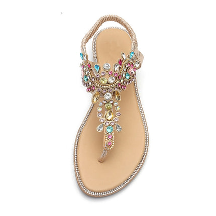 Female Rhinestones Flats sandals, Shoe Size:36(Gold Color Drill)-garmade.com