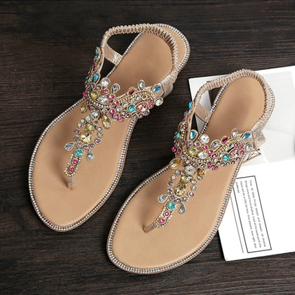 Female Rhinestones Flats sandals, Shoe Size:36(Gold Color Drill)-garmade.com