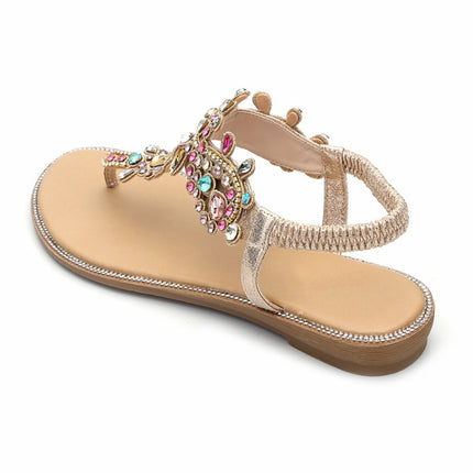 Female Rhinestones Flats sandals, Shoe Size:40(Gold Color Drill)-garmade.com