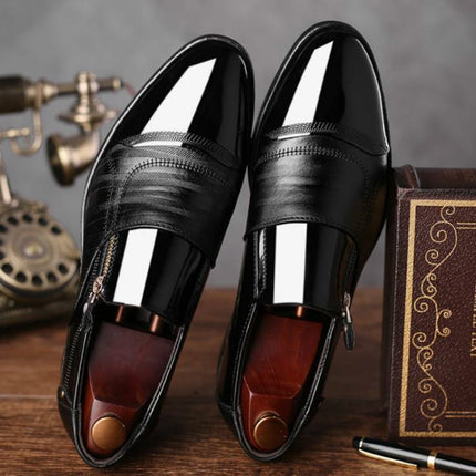 Men Business Dress Pointed Toe Slip-On Shoes, Size:38(Black)-garmade.com