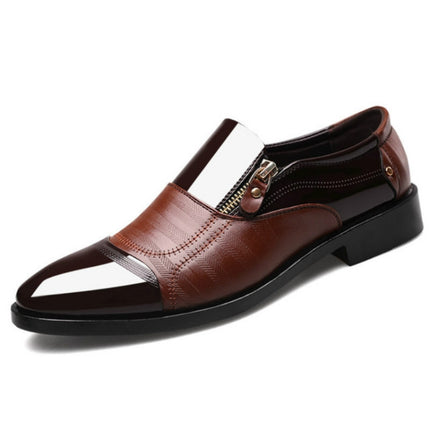 Men Business Dress Pointed Toe Slip-On Shoes, Size:38(Brown)-garmade.com