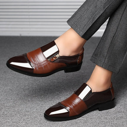 Men Business Dress Pointed Toe Slip-On Shoes, Size:38(Brown)-garmade.com