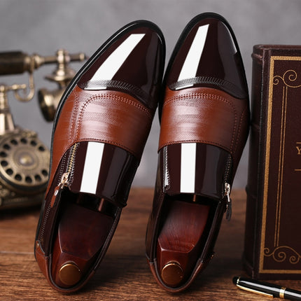 Men Business Dress Pointed Toe Slip-On Shoes, Size:39(Brown)-garmade.com