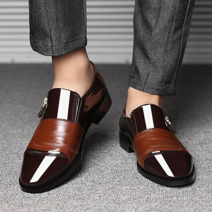 Men Business Dress Pointed Toe Slip-On Shoes, Size:39(Brown)-garmade.com