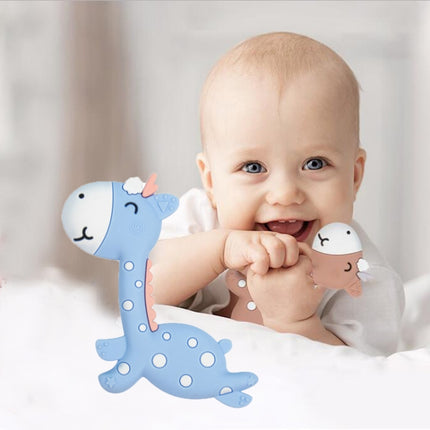 Cartoon Fawn Baby Teether Training Bite Molar Rod Silicone Toy Mother and Baby Supplies(Blue)-garmade.com