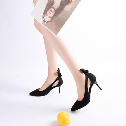 Women Shoes Bow Pointed Toe Stiletto Heels, Size:34(Black)-garmade.com