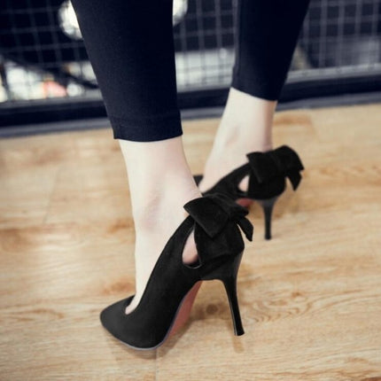 Women Shoes Bow Pointed Toe Stiletto Heels, Size:35(Black)-garmade.com
