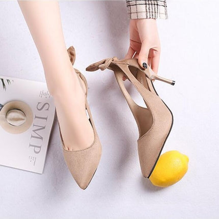 Women Shoes Bow Pointed Toe Stiletto Heels, Size:35(Black)-garmade.com