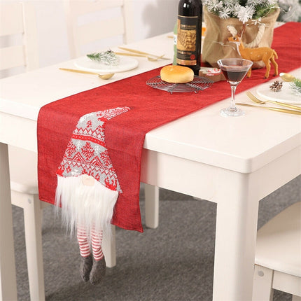 Christmas Tablecloth Santa Claus Table Runner Hotel Banquet Table Flag for Festival Decoration(Red)-garmade.com